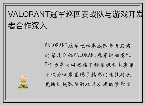 VALORANT冠军巡回赛战队与游戏开发者合作深入