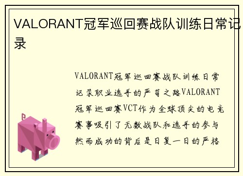 VALORANT冠军巡回赛战队训练日常记录