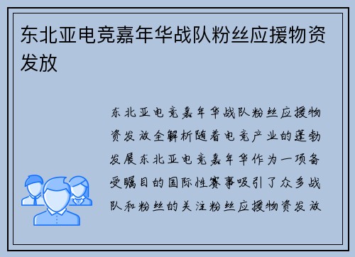 东北亚电竞嘉年华战队粉丝应援物资发放